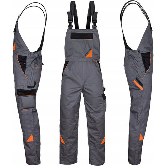 Work bib overall grey color with orange accents "Professional-grey"
