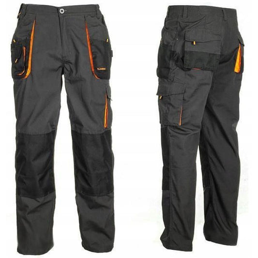 Work Pants Cargo for Men with Pockets/Straight Leg Outdoor Pants Black with Orange Accents