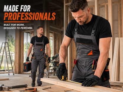 Work bib overall grey color with orange accents "Professional-grey"