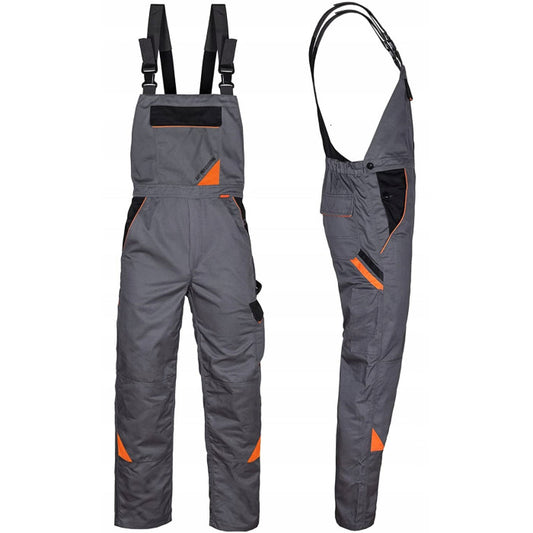 Work bib overall grey color with orange accents "Professional-grey"