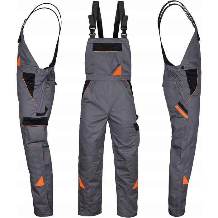 Work bib overall grey color with orange accents "Professional-grey"