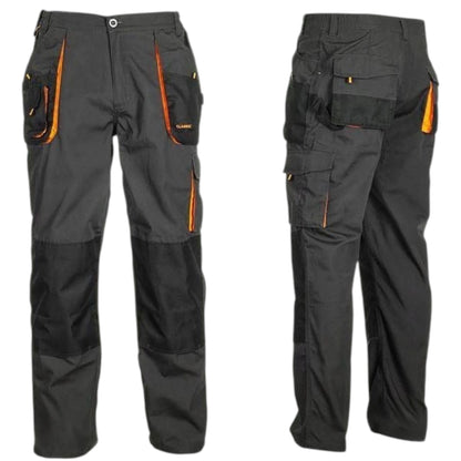 Men's Work Pants Cargo Multiply Pockets, knee pockets Straight Leg Outdoor Pants Black with Orange Accents